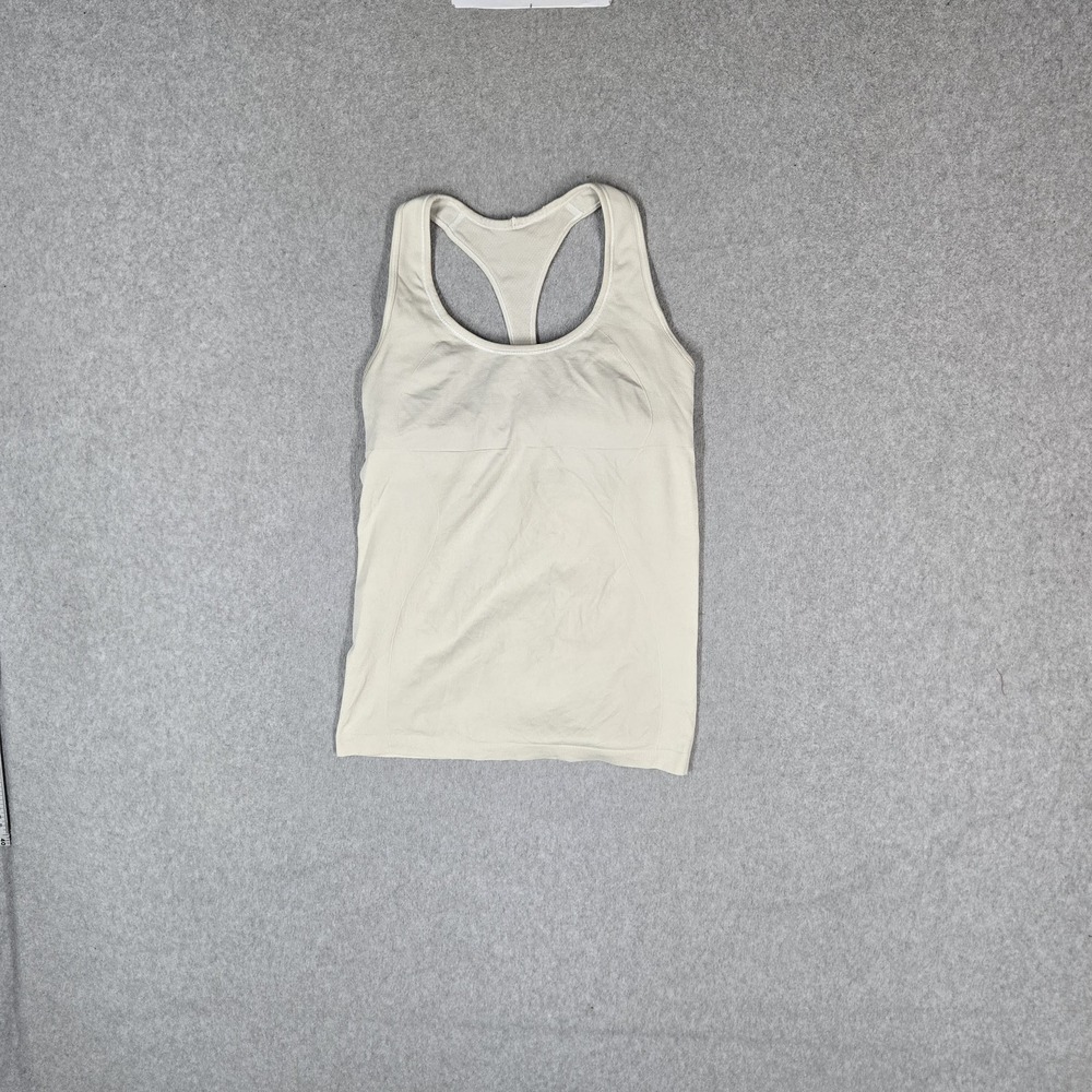 Lululemon Women Tank Top White 4 Activewear Logo Scoop Neck Pullover Stretch